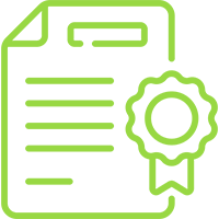 01 Green certificate icon with ribbon badge.