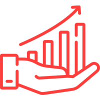 04 Hand holding upward trending bar graph.