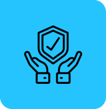 Hands holding shield with checkmark icon.