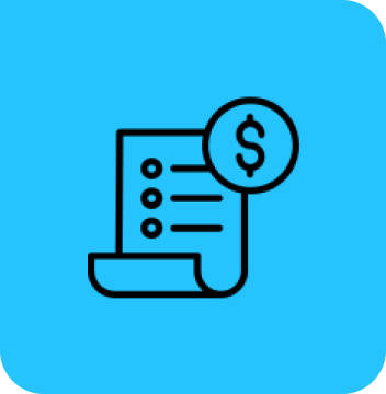 Invoice icon with dollar symbol on blue.